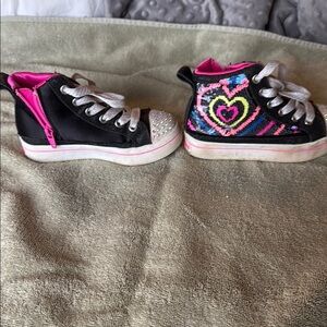 Skechers Black and Pink Kids Sneakers with Heart Design